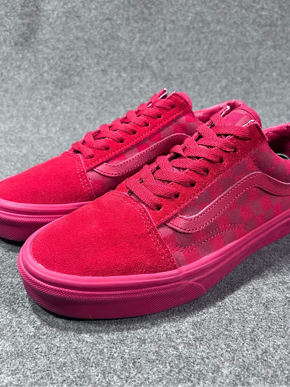 VANS Off The Wall Old Skool RACING RED Suede Checkerboard Skate Shoes Womens 7.5